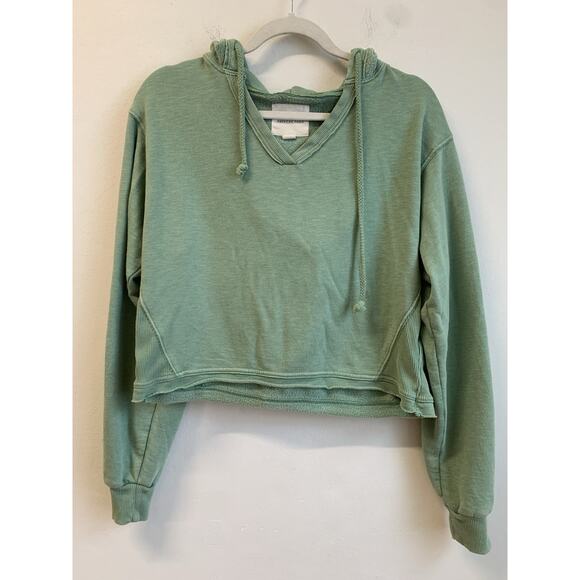 American Eagle Outfitters Women’s Hoodie Green Cropped Drawstring Pullover Sz S - Picture 1 of 10